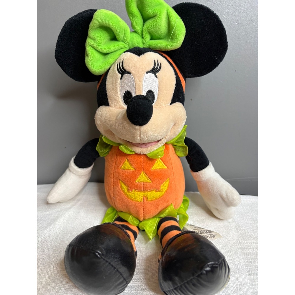 Disney Store Minnie Mouse 2017 Halloween Pumpkin Costume Plush Toy Orange Green